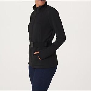 zuda Belted Scuba Knit Zip Front Jacket